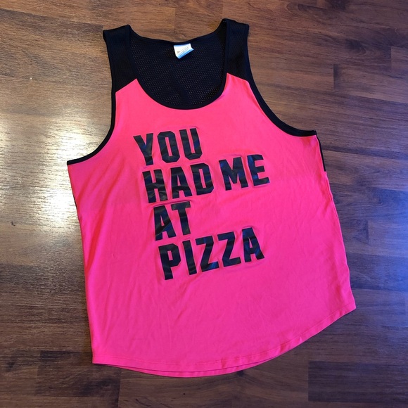 Pink VS Tank Top, “You had me at pizza” Size Small - Picture 1 of 7